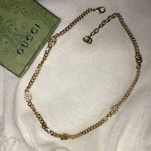 GUCCI INTERLOCKING NECKLACE in antique gold tone AUTHENTIC, engraved w/ hallmark